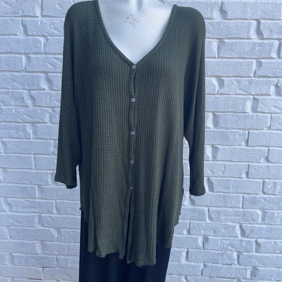 Westbound Tops - Westbound Size 2X Womens Tunic Green Button Front 3/4 Sleeve